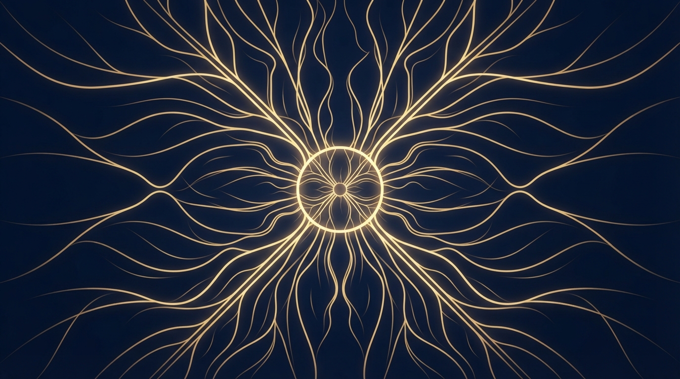 AEGIS P25T — stylised radial fundus vasculature illustration