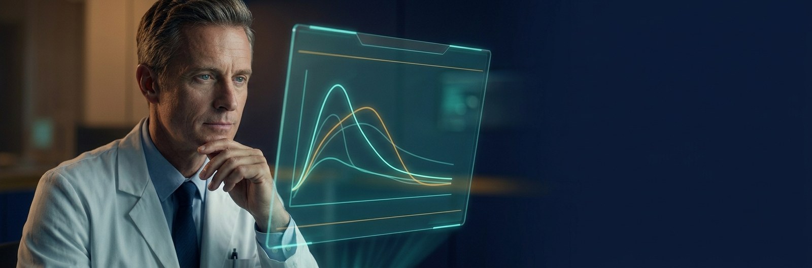 A clinician reviewing glucose-tolerance curves, making the final decision